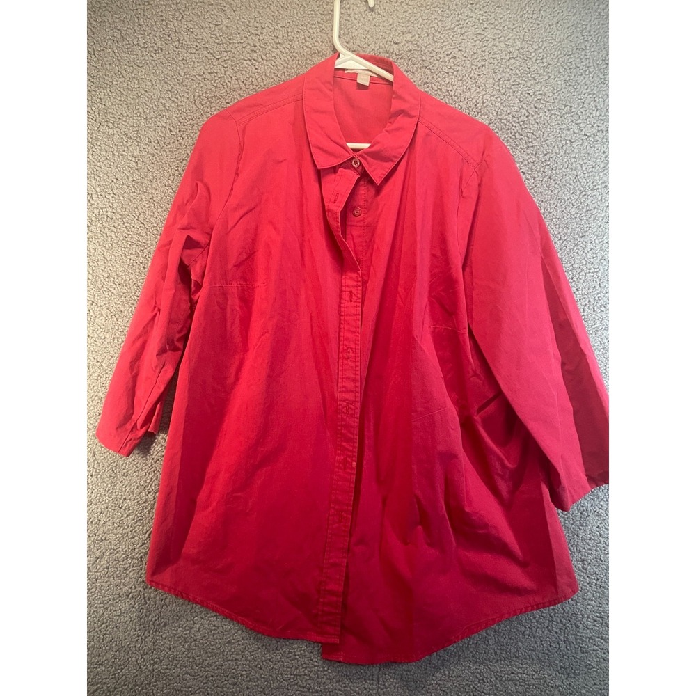 Woman Within  3/4 Sleeve Button Up Top - Women's  18/20 Red
